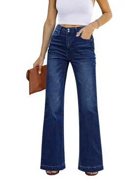 Indigo Skyblue Women's Flare Full Length High Rise Denim Relaxed Fit Wide Leg Jeans