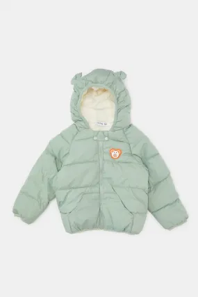 Infant Boys Green Sherpa Lined Hooded Jacket