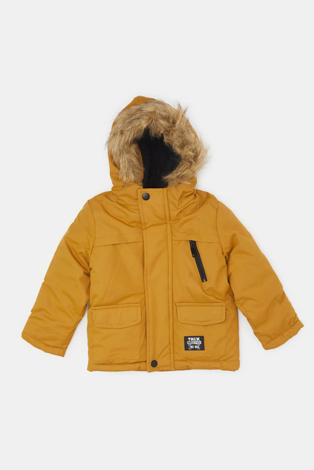 Infant Boys Mustard Heavy Sherpa Hooded Jacket