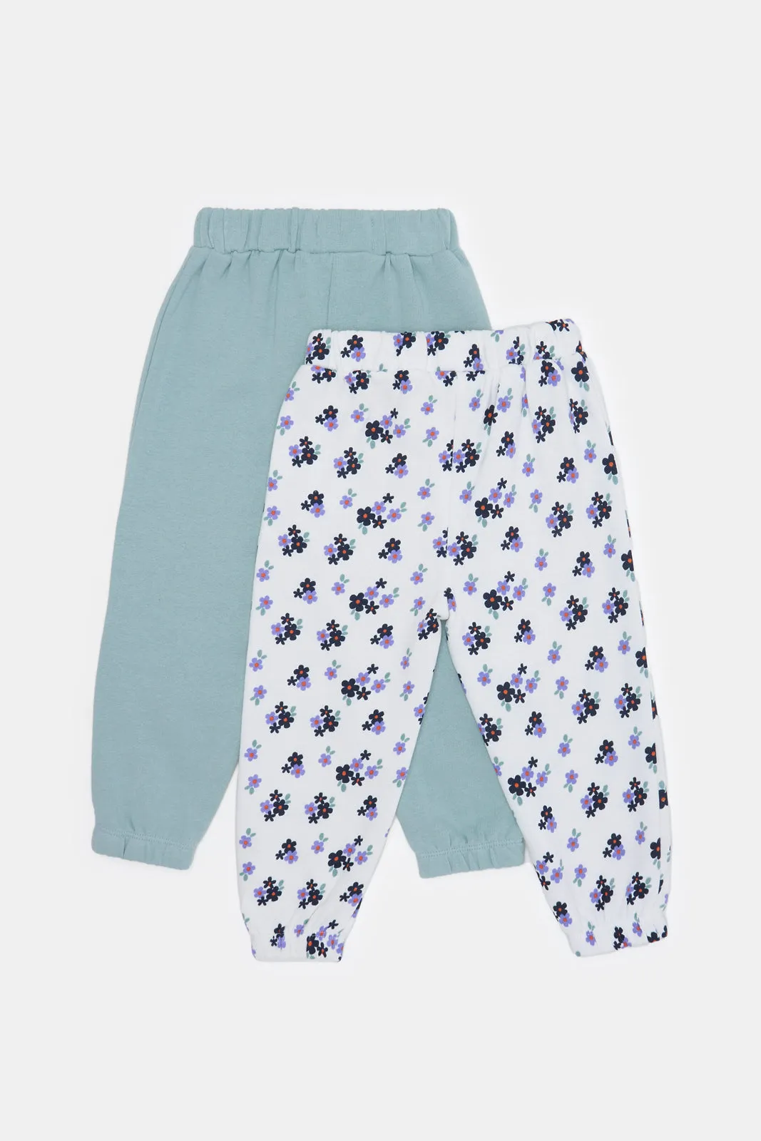 Infant Girls Ivory Floral And Green Solid Active Pants