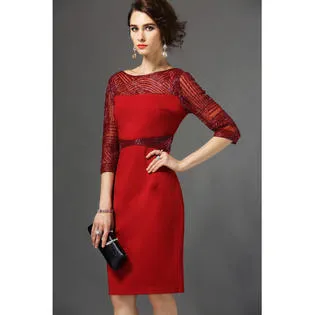 Ketty More Women Decorated Beads Gauze Sleeves Shift Dress-KMWD476