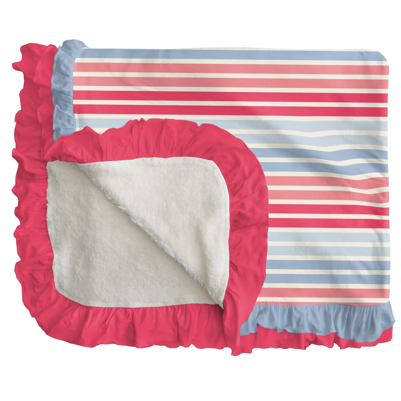 KicKee Pants Cotton Candy Stripe Sherpa-Lined Double Ruffle Toddler Blanket