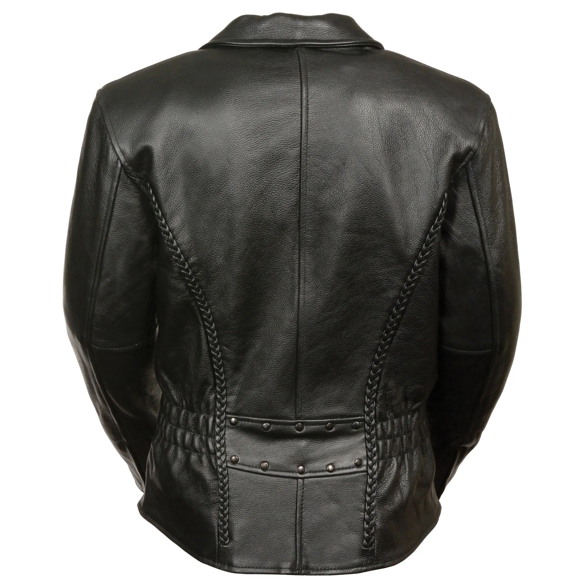 Ladies leather Jacket with Braid & Stud Back Detailing