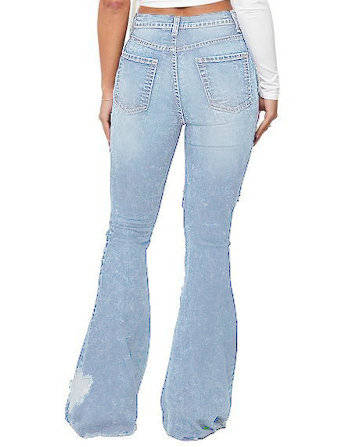 Light Blue Mid-Waist Ripped Heart Flared Denim Jeans