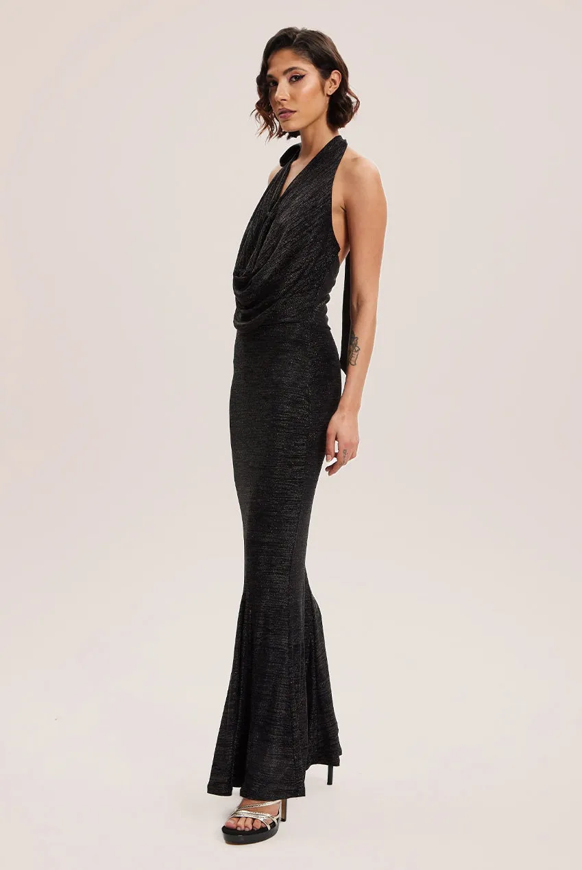 Liquorish Black Full Maxi Lurex Jersey Dress