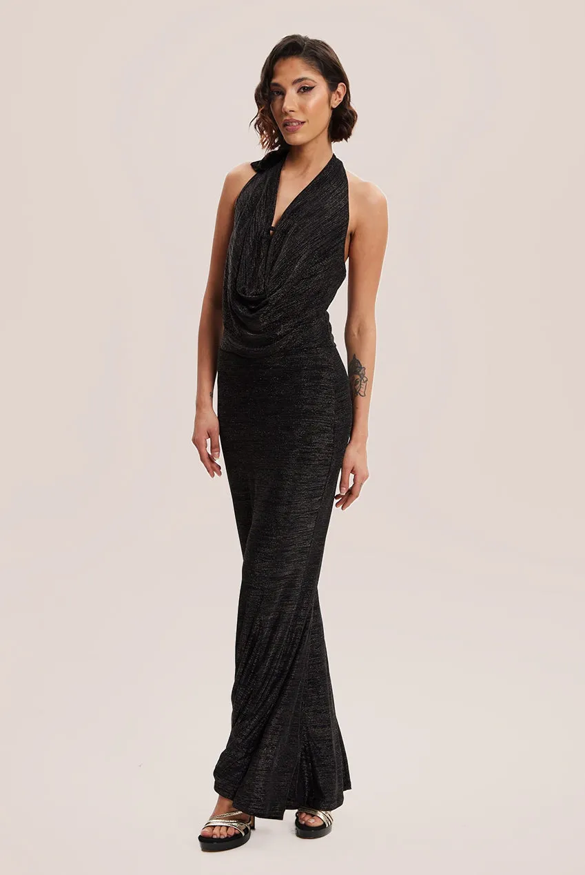 Liquorish Black Full Maxi Lurex Jersey Dress