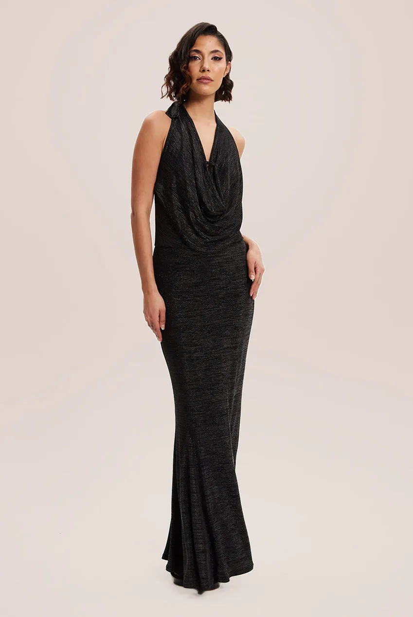 Liquorish Black Full Maxi Lurex Jersey Dress