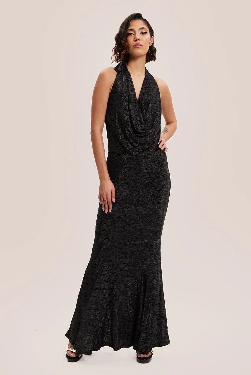 Liquorish Black Full Maxi Lurex Jersey Dress