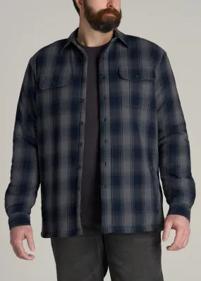 LJ&S Men's Tall Sherpa Lined Shirt Jacket in Midnight Navy & Medium Grey Plaid