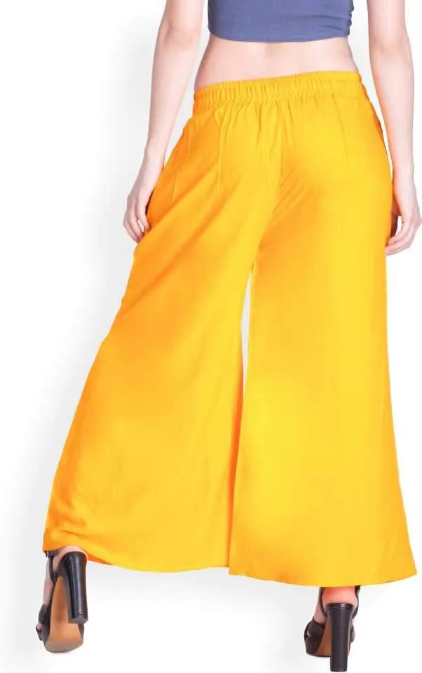 Lyra Yellow Rayon Palazzo Pants for Woman