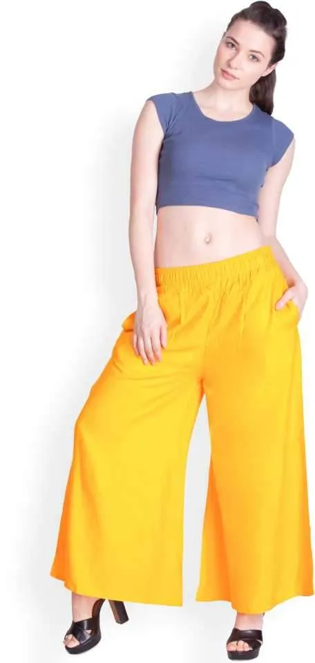 Lyra Yellow Rayon Palazzo Pants for Woman