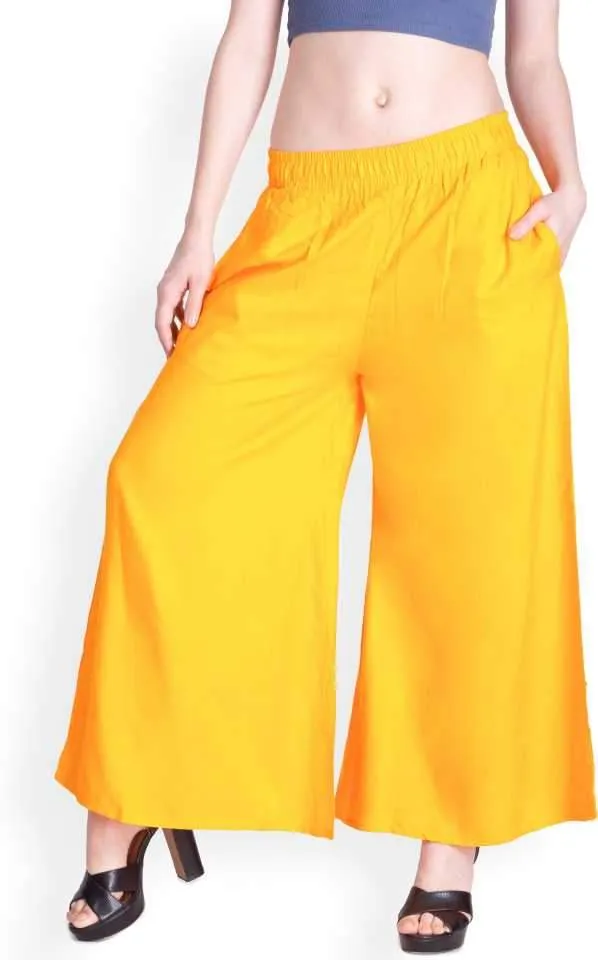 Lyra Yellow Rayon Palazzo Pants for Woman