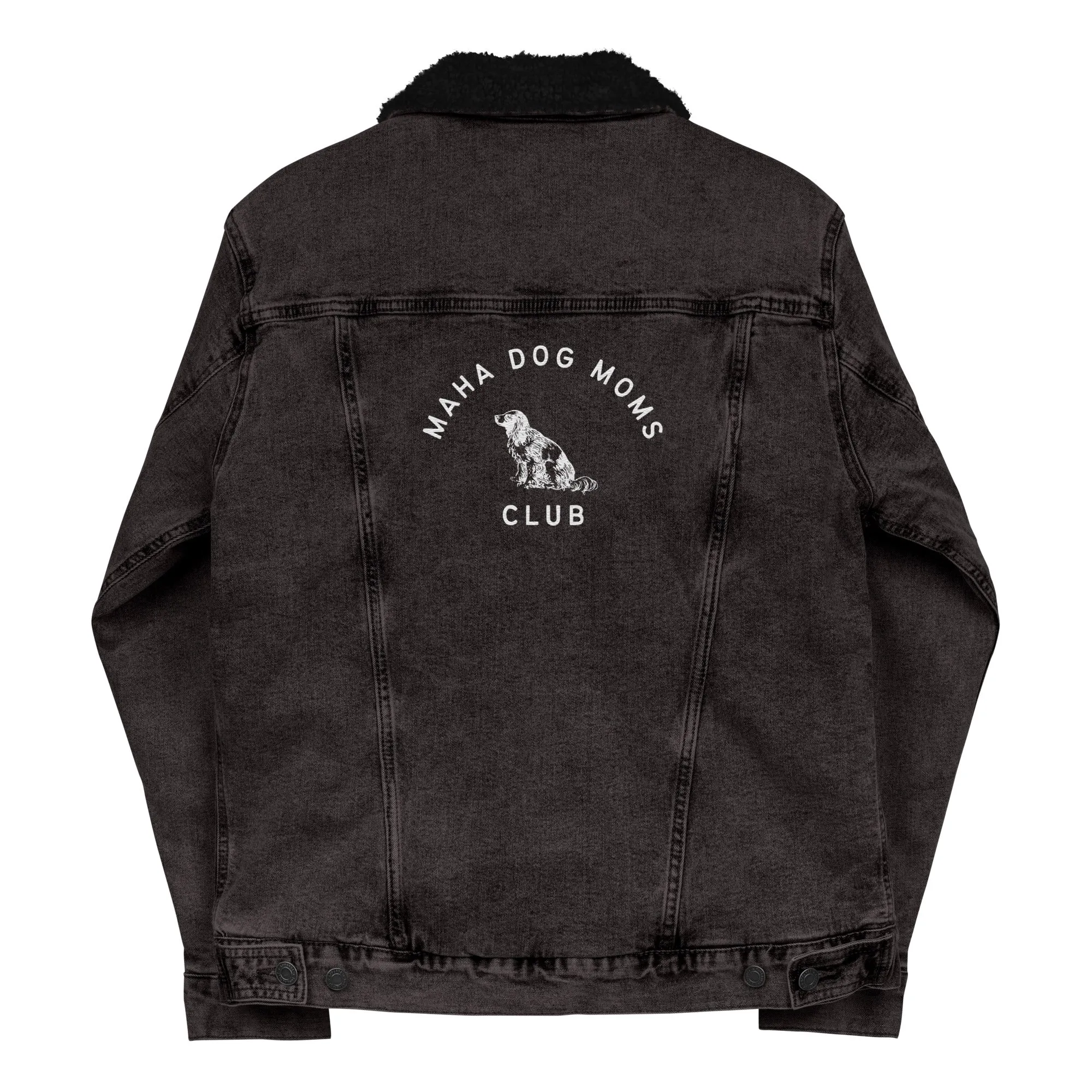 MAHA Dog Moms Club Embroidered Denim Sherpa Jacket