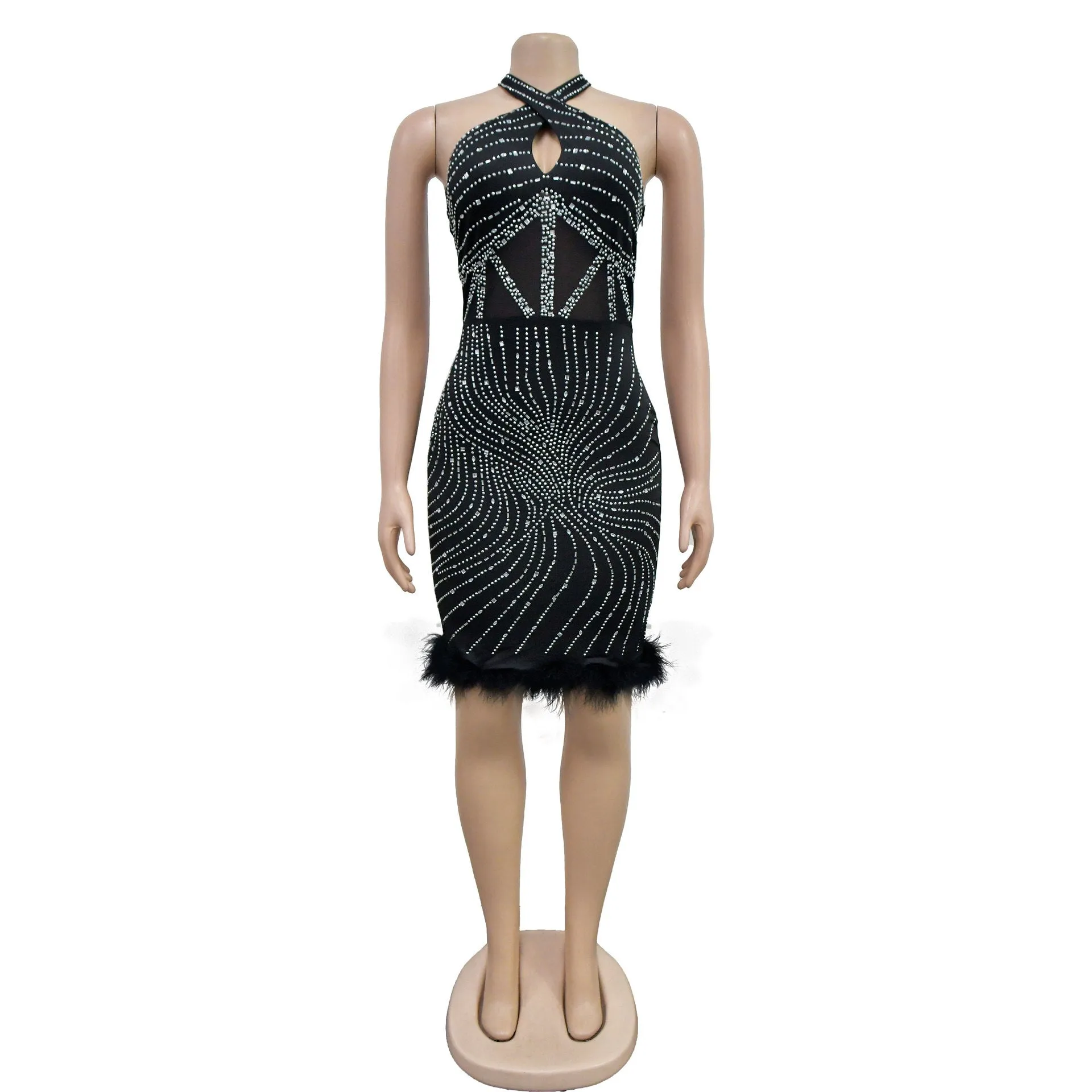 MALYBGG Sleek Halterneck Backless Dress with Rhinestone 6729LY
