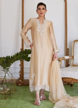 Melvina Champagne Beige Embroidered Shisha Silk Shirt With Dupatta