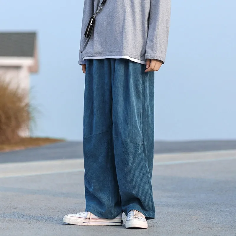 Men Corduroy Harajuku Wide Leg Pants 2023 Overalls Mens Japanese Streetwear Sweatpants Male Korean Casual Joggers Pants