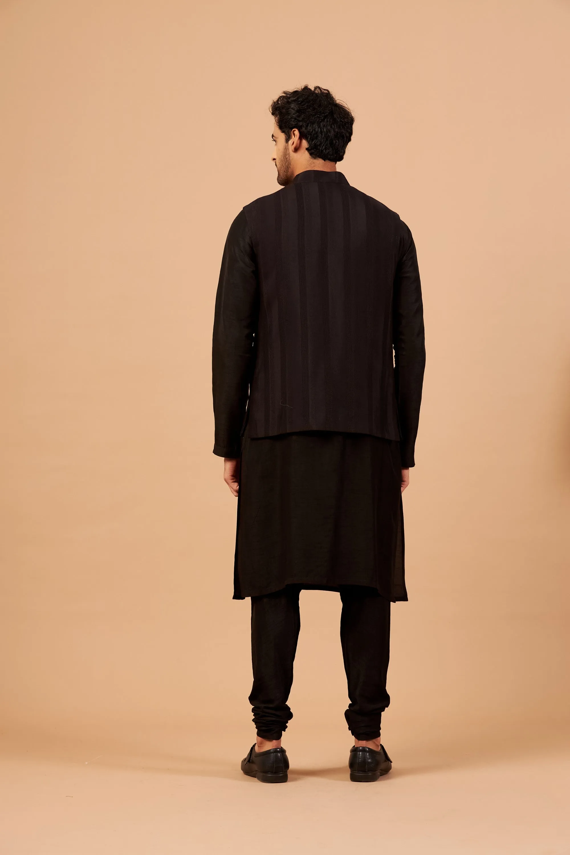 Men's Black Color Nehru Jacket With Kurta Pant Set - Hilo Design