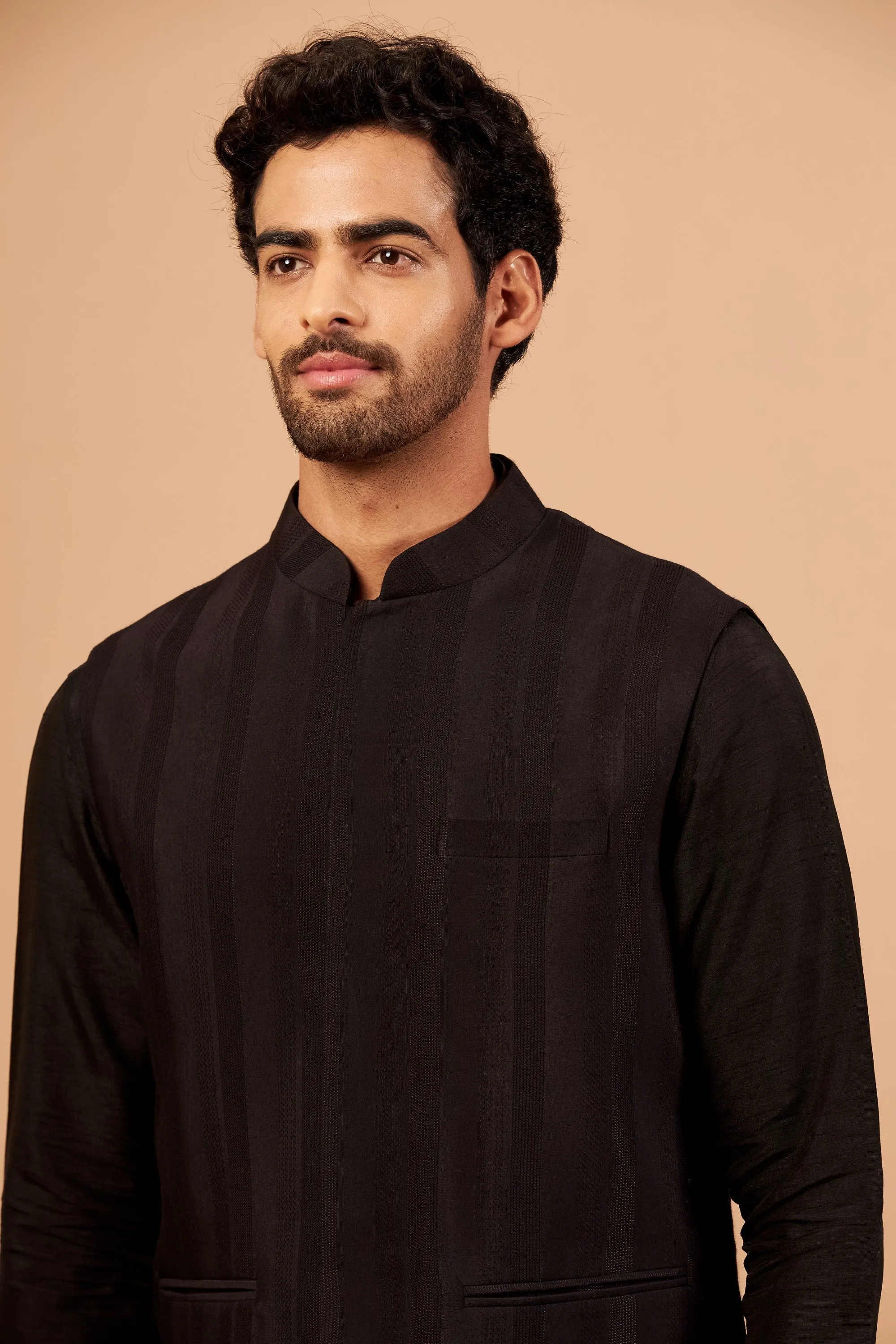 Men's Black Color Nehru Jacket With Kurta Pant Set - Hilo Design