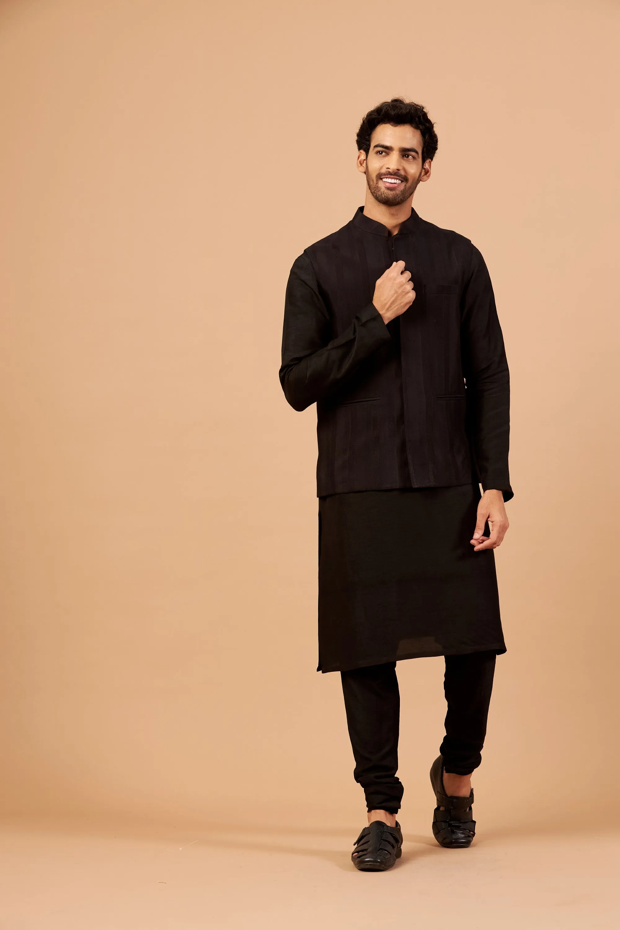 Men's Black Color Nehru Jacket With Kurta Pant Set - Hilo Design