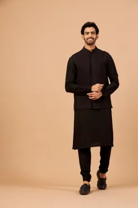 Men's Black Color Nehru Jacket With Kurta Pant Set - Hilo Design