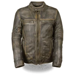 Men's Brown Distressed Scooter Jacket w/ Venting