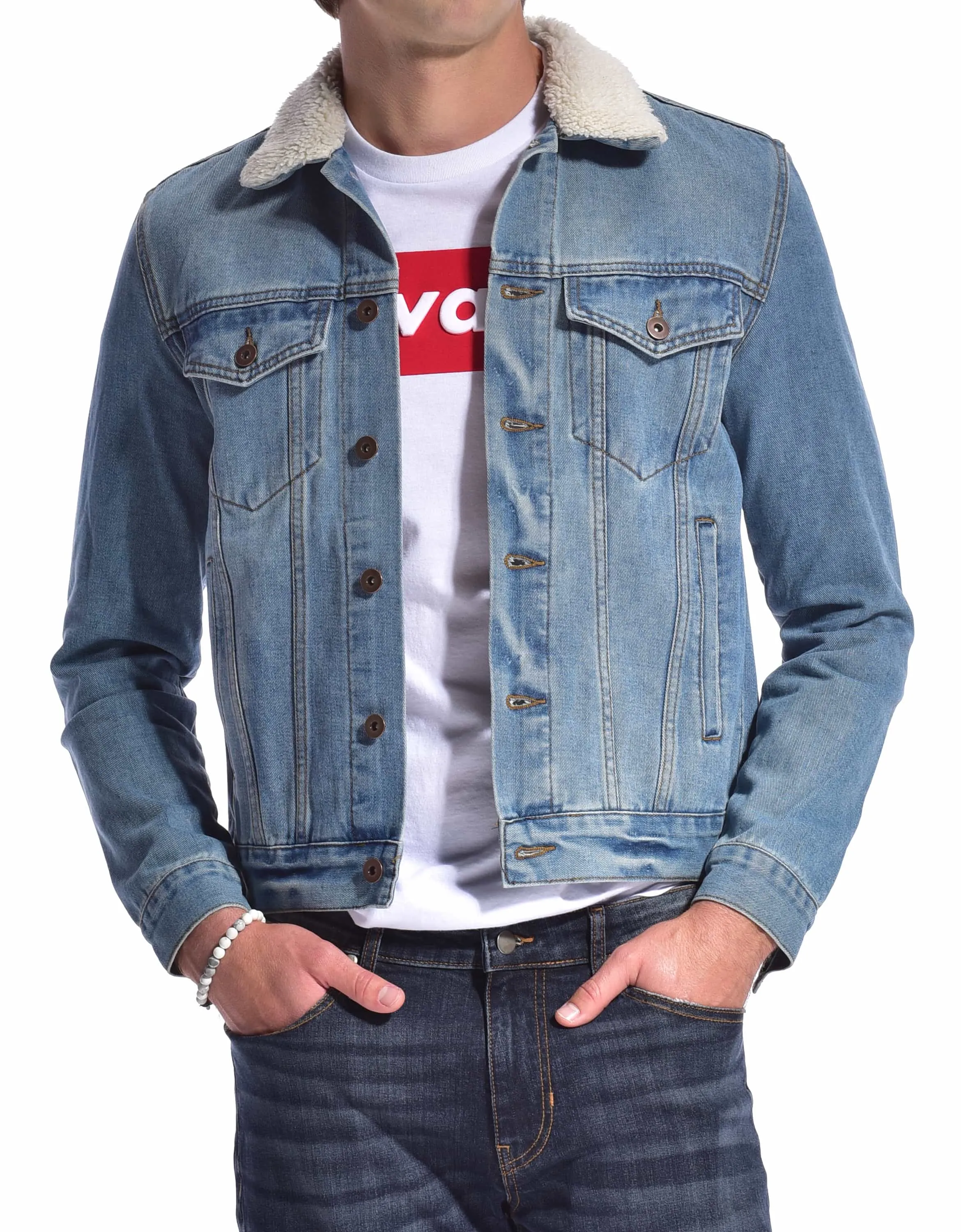 MEN'S DENIM TRUCKER SHERPA JACKET