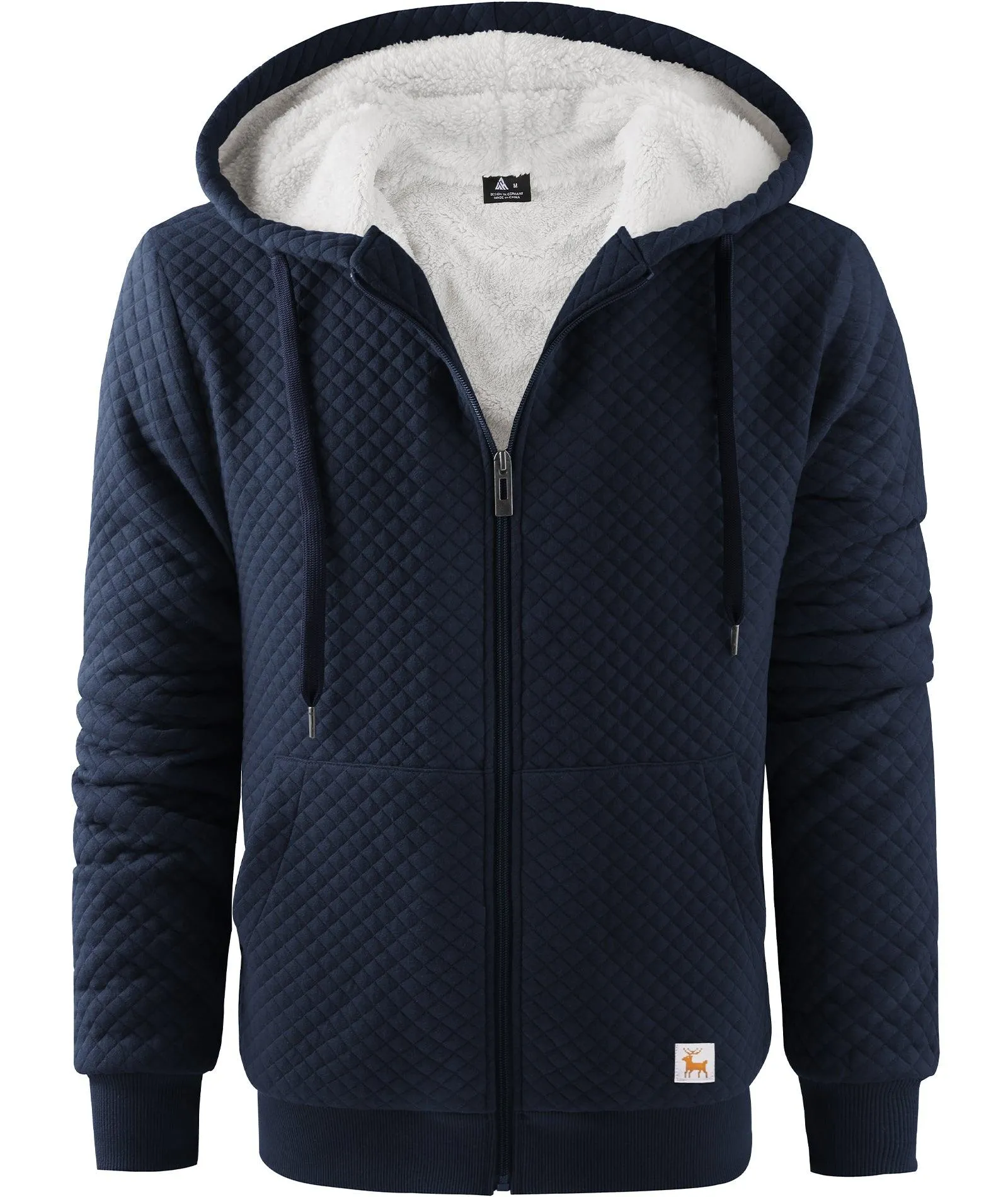 Men's Solid Color Full Zipper Fleece Hoodie-ZPK006395