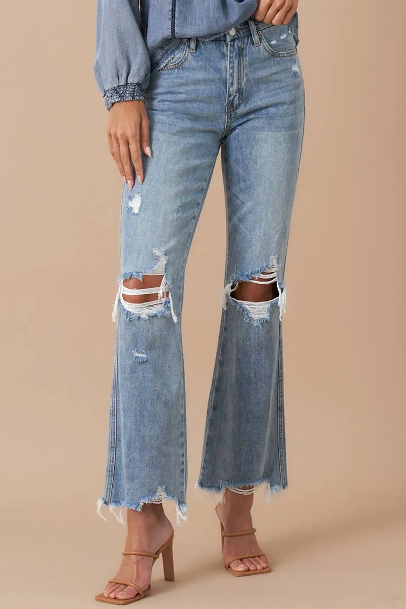 Mid Rise Crop Flare Denim