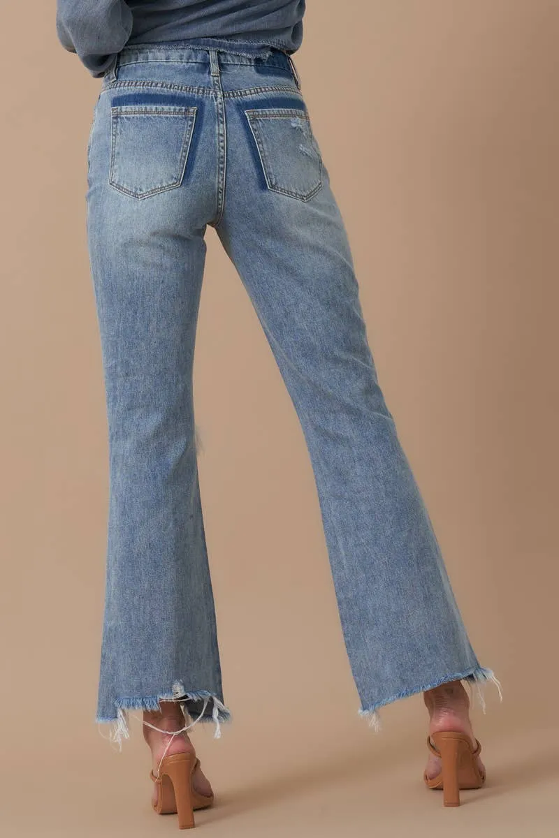 Mid Rise Crop Flare Denim