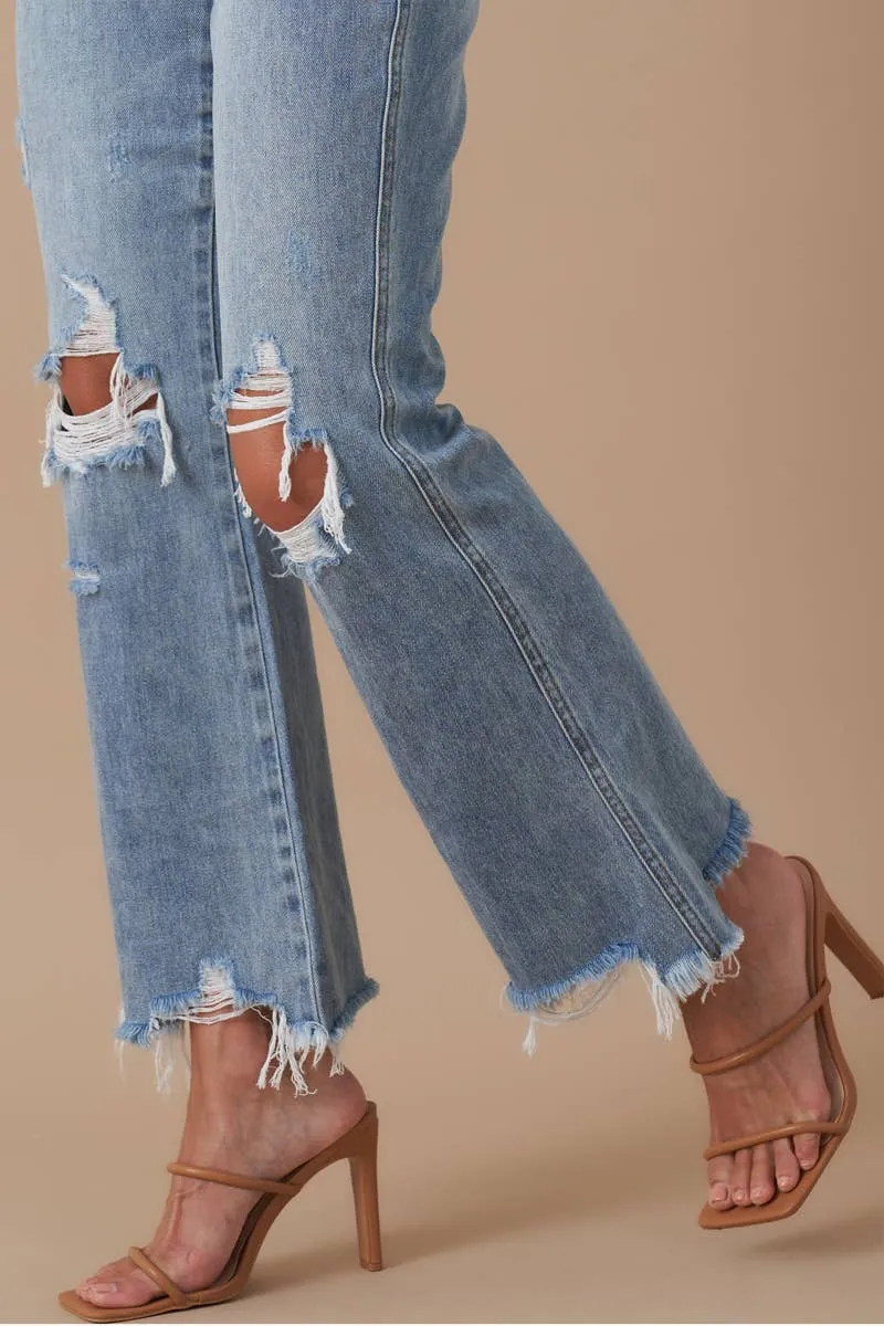 Mid Rise Crop Flare Denim