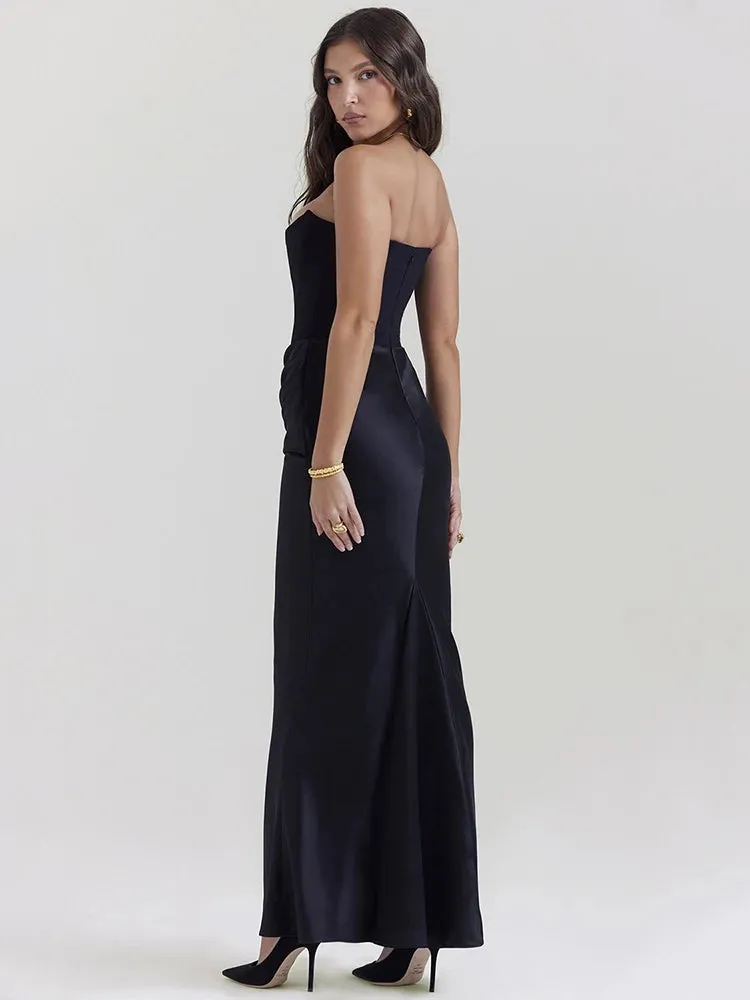 Mozision Elegant Strapless Bodycon Sexy Maxi Dress Women Black Fashion Off-shoulder Sleeveless Backless Club Party Long Dress