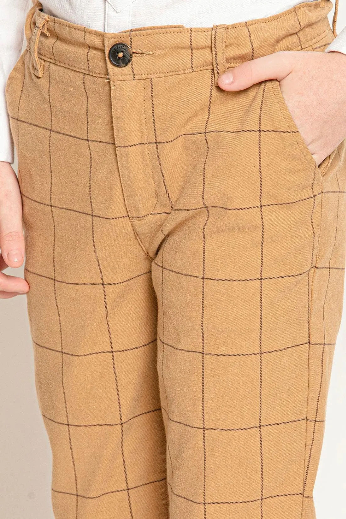 One Friday Beige Checks Trouser