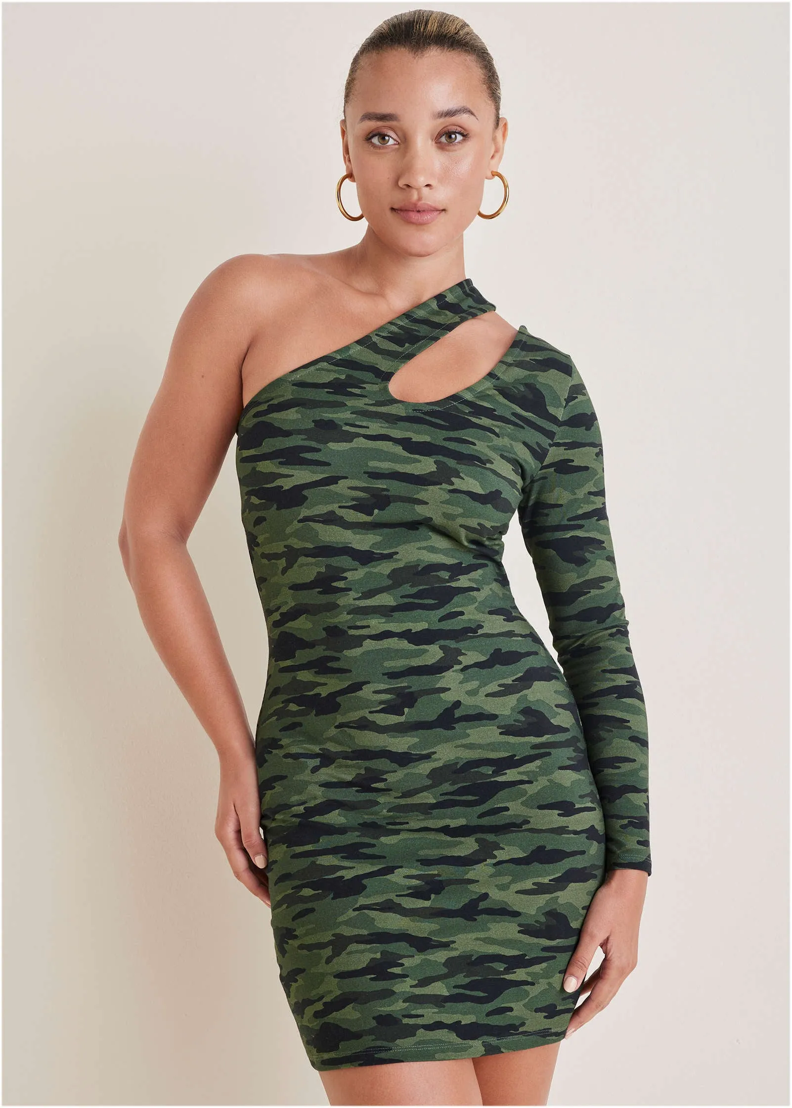 One-Shoulder Cutout Mini Dress - Rebel Camo