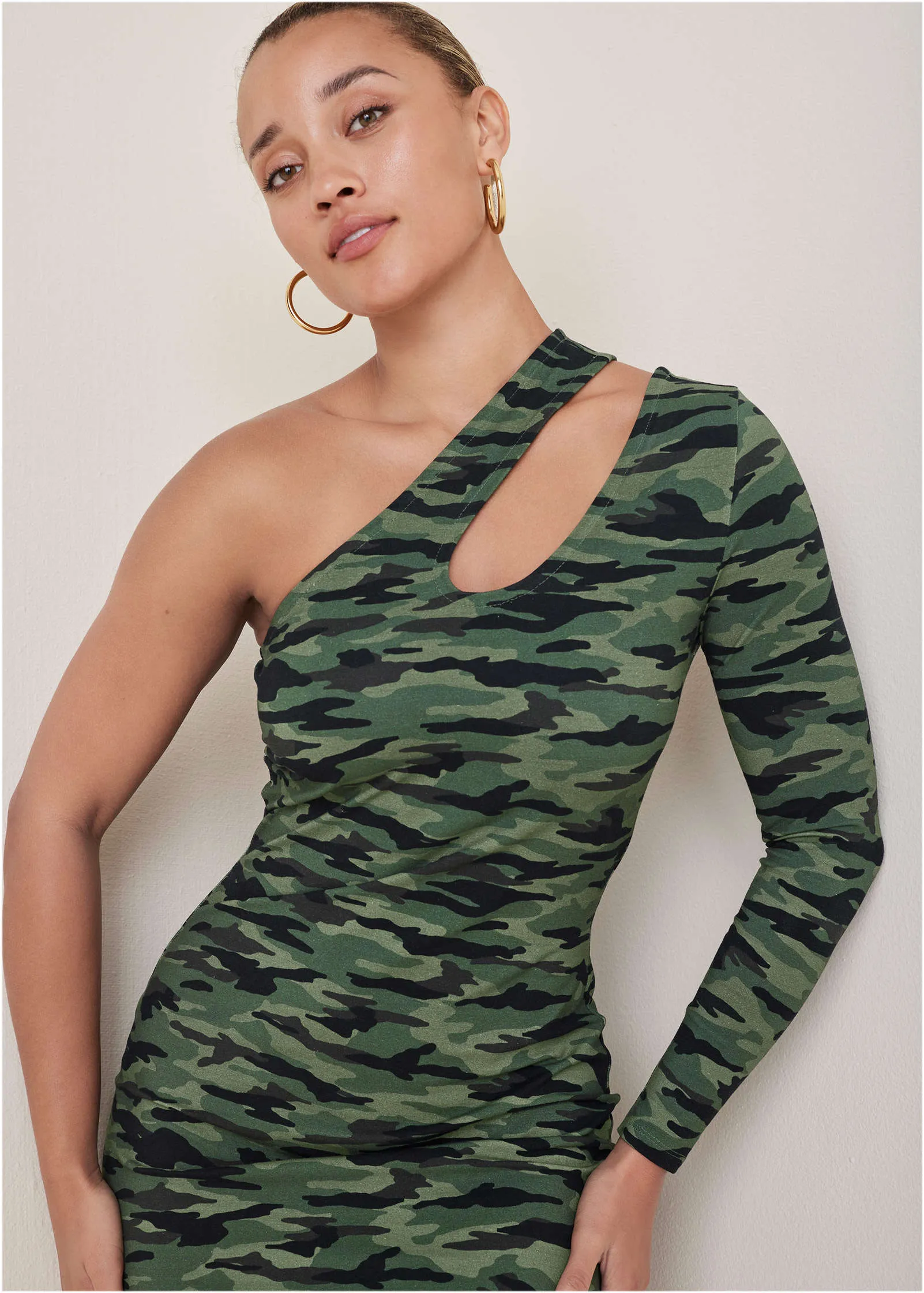 One-Shoulder Cutout Mini Dress - Rebel Camo