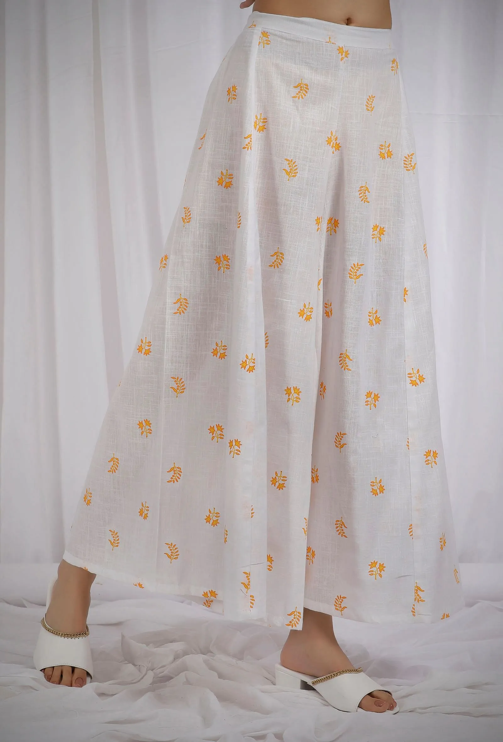 Orange and White Cotton Kalidar Pants