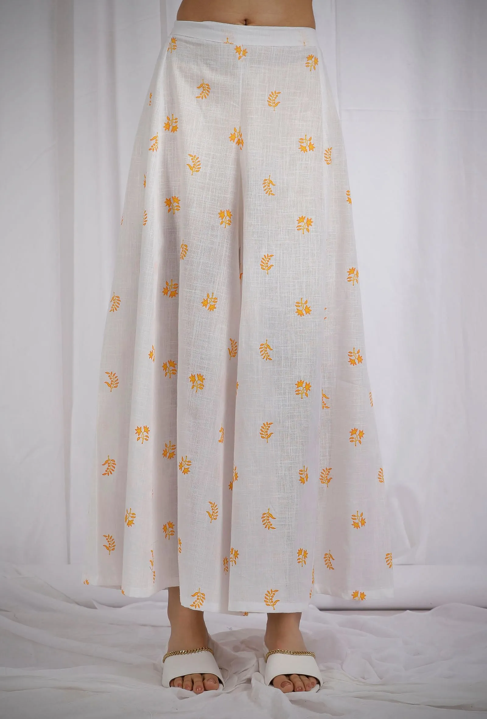 Orange and White Cotton Kalidar Pants