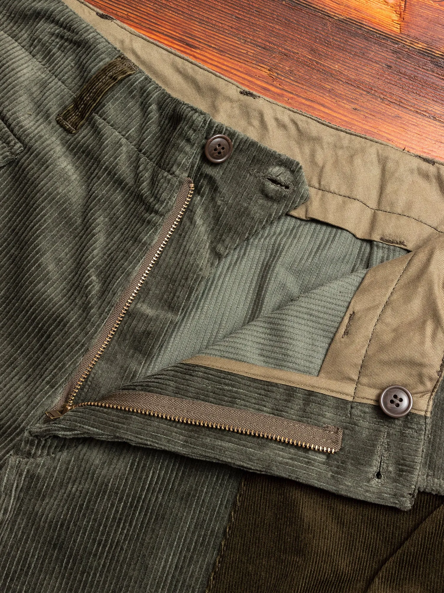 Patchwork Military Trousers in Khaki Corduroy