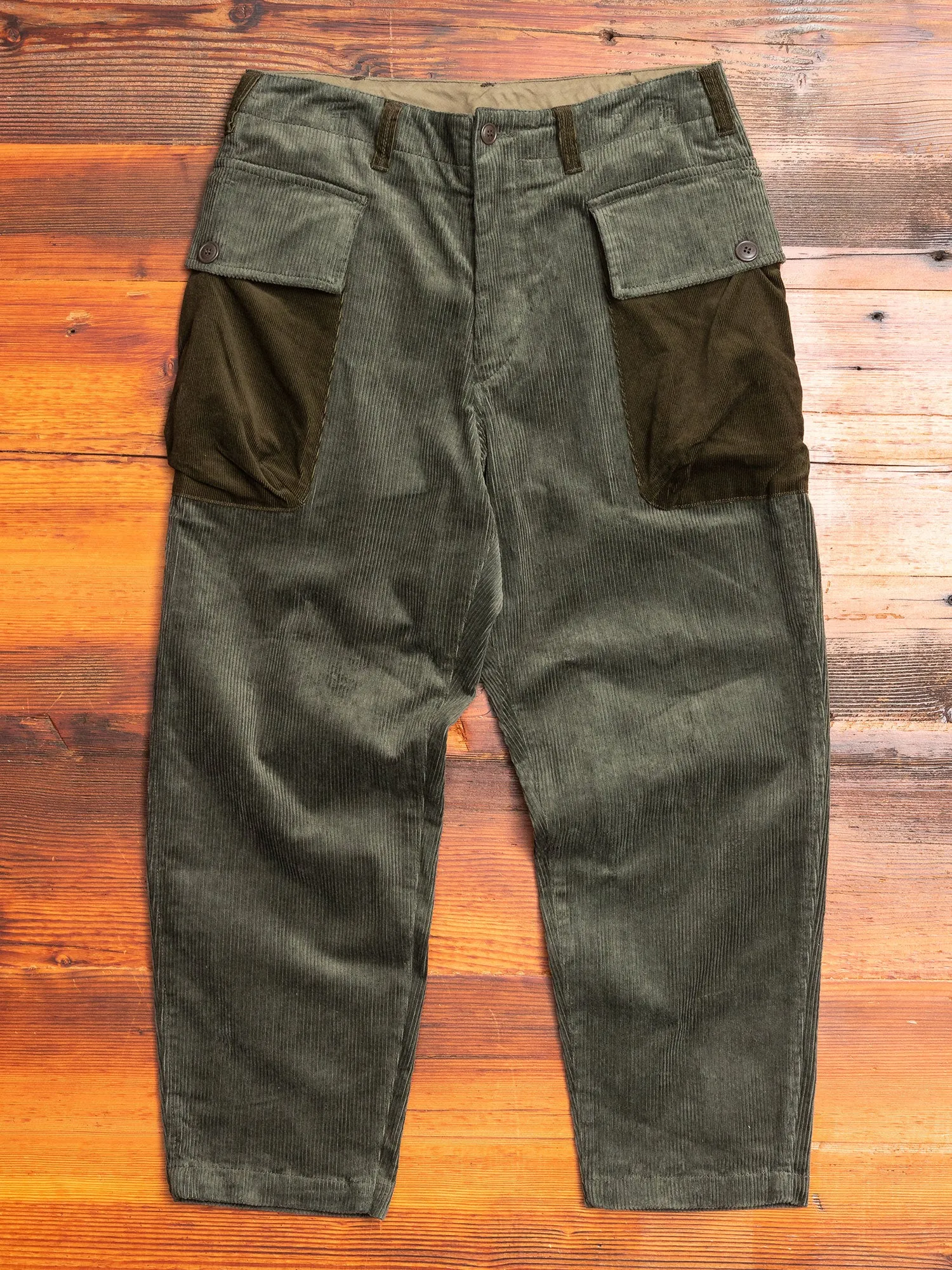 Patchwork Military Trousers in Khaki Corduroy