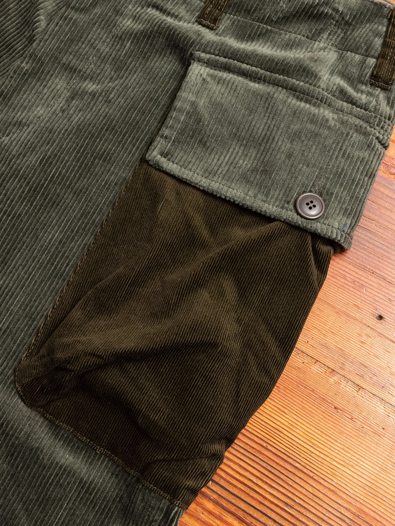 Patchwork Military Trousers in Khaki Corduroy