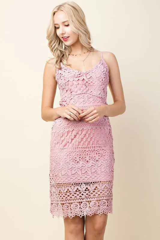 Pink Lace Sling Mid Dress