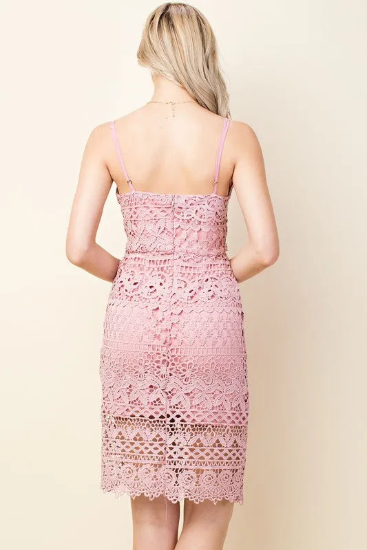 Pink Lace Sling Mid Dress