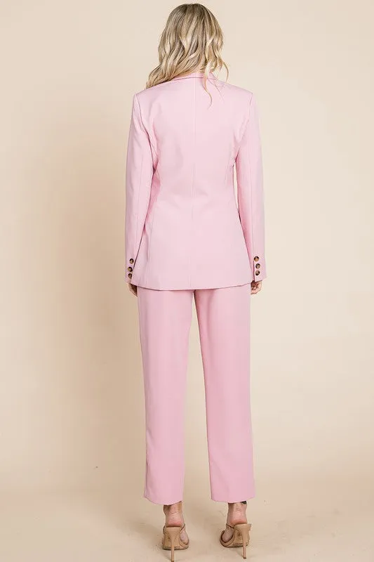 Pink Single Breasted Blazer & High Waisted Pants Set