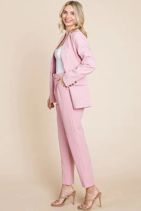 Pink Single Breasted Blazer & High Waisted Pants Set