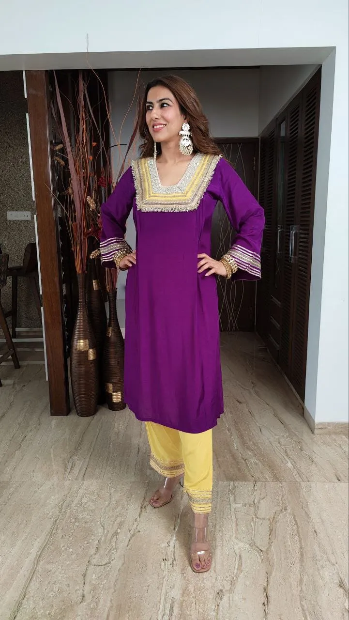 Purple Yellow Kurta Set