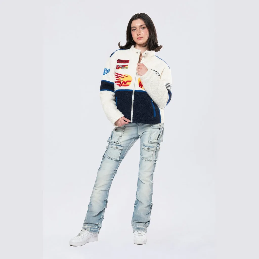 Racing Full Zip Sherpa Jacket - Off White