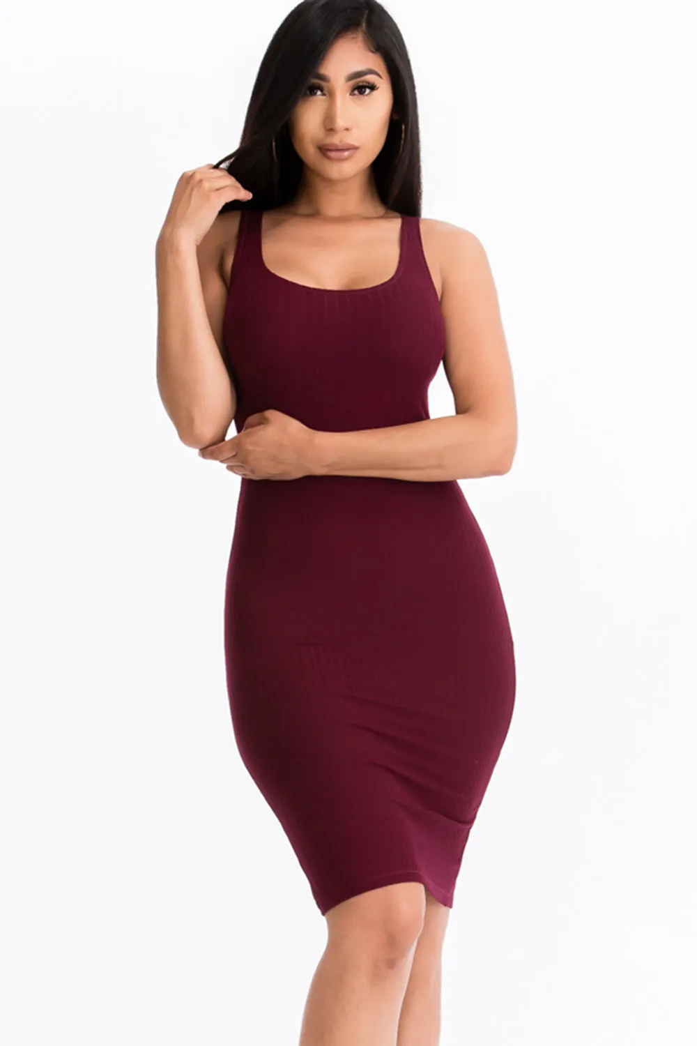 Ribbed Back Slit Bodycon Dress (CAPELLA)