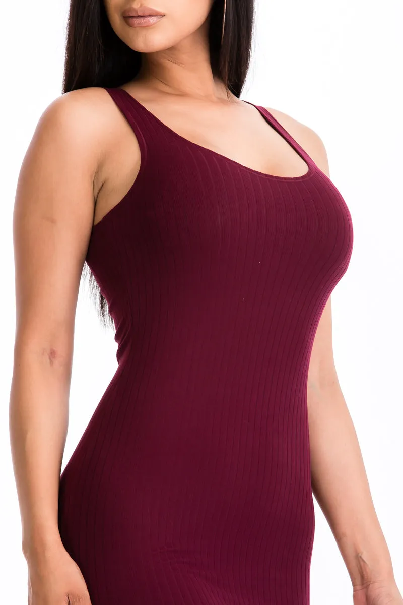 Ribbed Back Slit Bodycon Dress (CAPELLA)