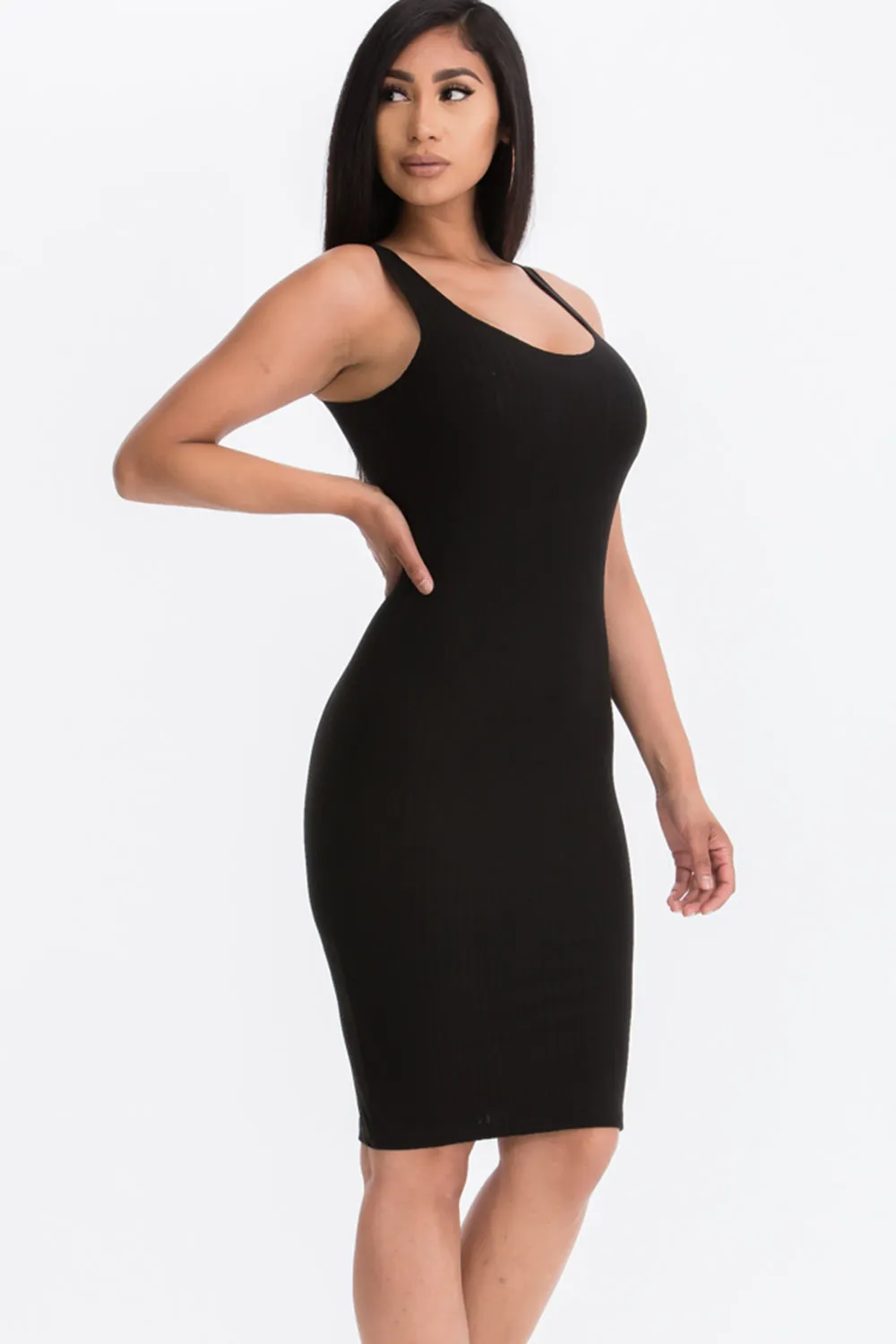 Ribbed Back Slit Bodycon Dress (CAPELLA)