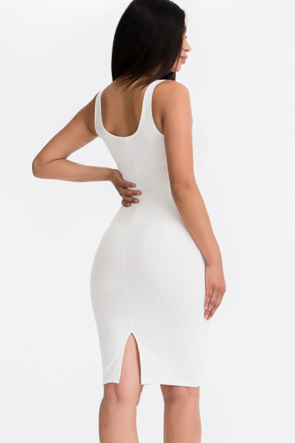 Ribbed Back Slit Bodycon Dress (CAPELLA)