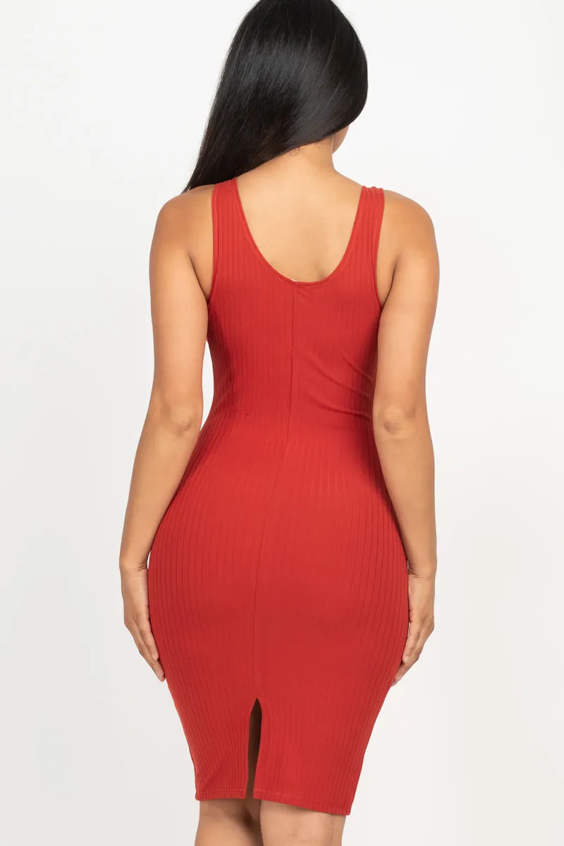 Ribbed Back Slit Bodycon Dress (CAPELLA)